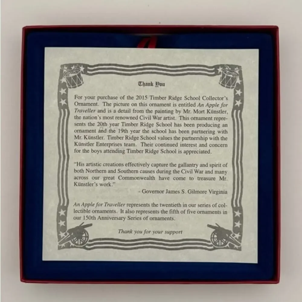 Mort Kunstler 2015 An Apple for Traveller #1655 Civil War Christmas Ornament